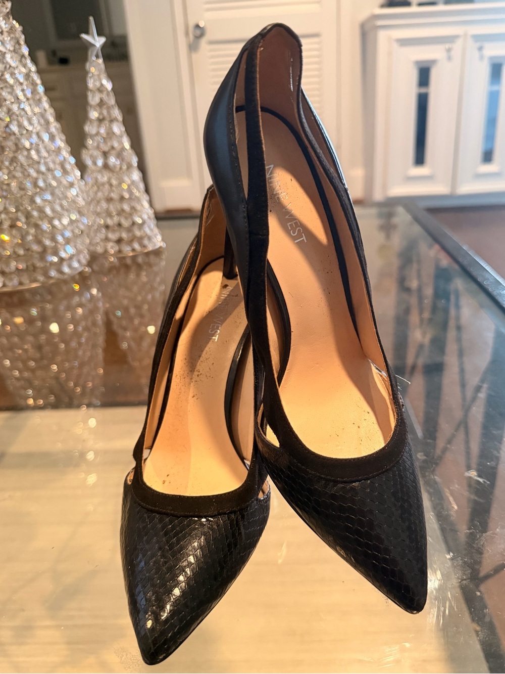 Nine West Black Pointed Toe Snake-Embossed Stilettos